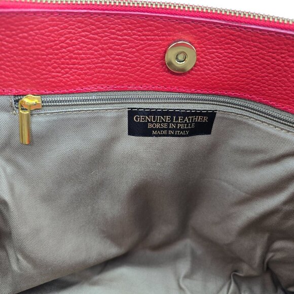 Borse in Pelle Made in Italy Red Blue Leather Satchel Handbag Gold Hardware Tote - Picture 15 of 16